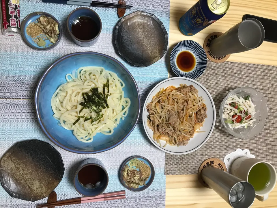 Snapdishの料理写真:夜　水沢うどん、豚キム|ssssskkkkkさん