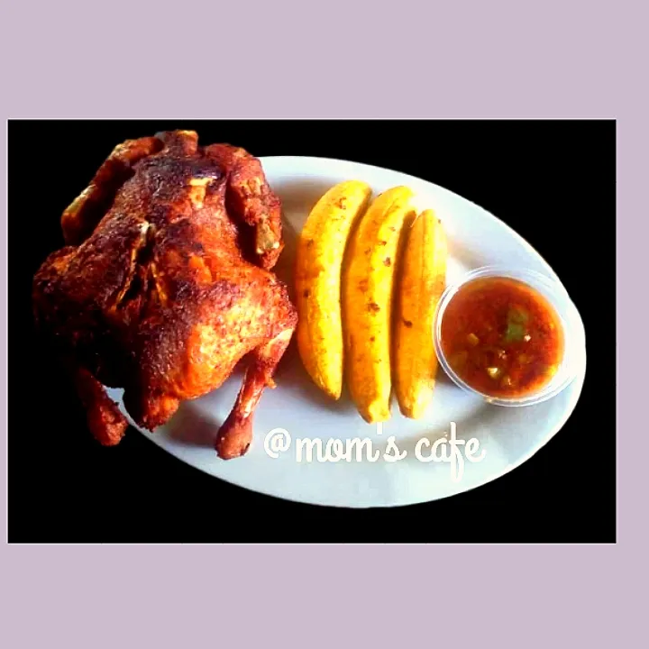 fried chicken, plantain with spicy sauce|mom's cafeさん