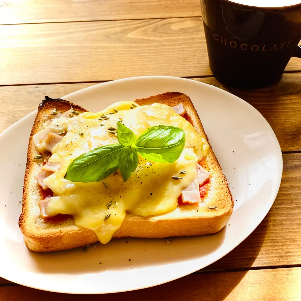 ピザトーストにフレッシュバジル🌱|もなかさん