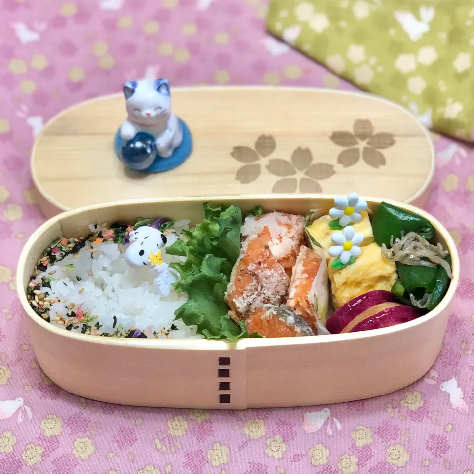 塩サーモンの竜田揚げ☘の💙ちゃんお弁当　8/3月|sweet homeさん