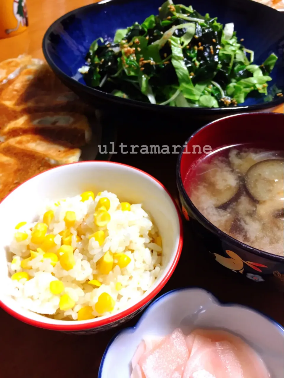 Snapdishの料理写真:＊夏野菜と餃子のお昼ごはん♬＊|ultramarineさん