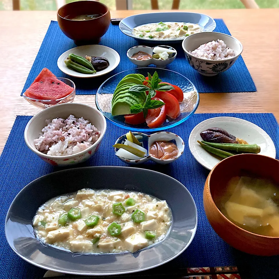 オクラ入り白麻婆豆腐の晩ごはん|むぎこさん