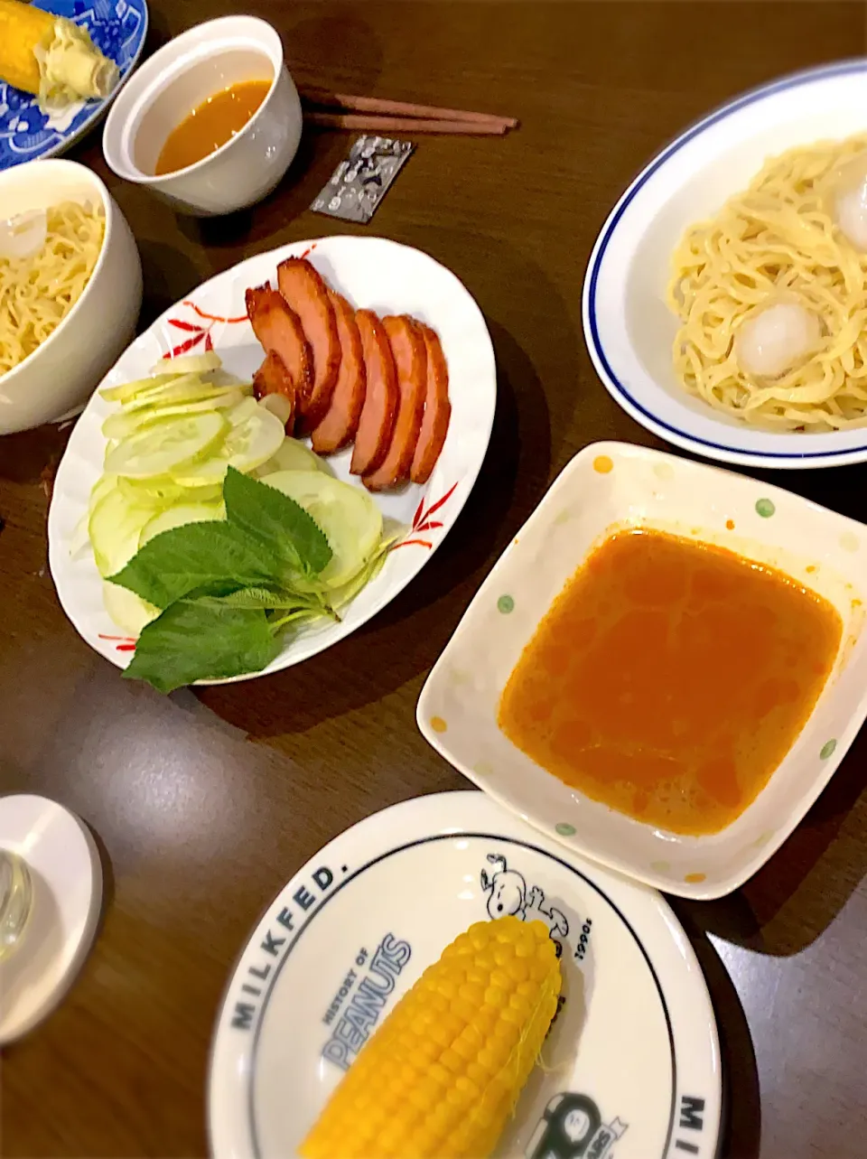 坦々つけ麺　焼豚　高山キュウリ　とうもろこし🌽|ch＊K*∀o(^^*)♪さん