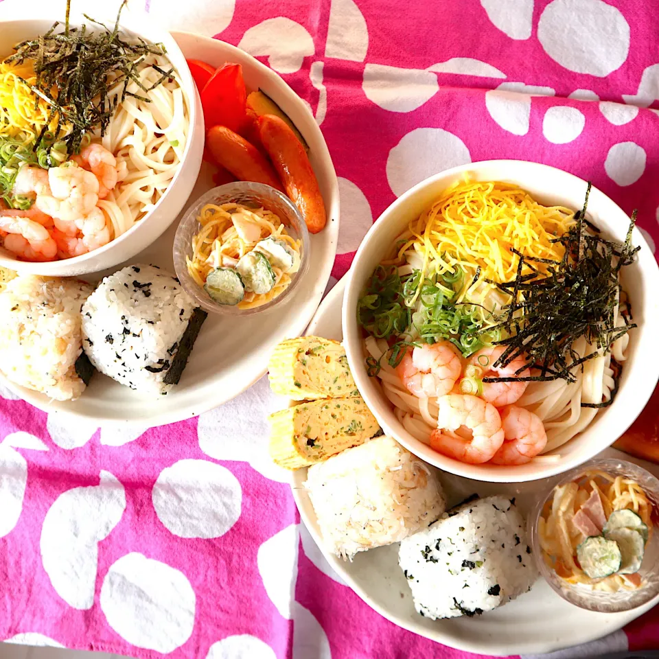 中学生男子夏休み置きランチ🌴冷やしうどんとおむすび🍙|なかじー。さん