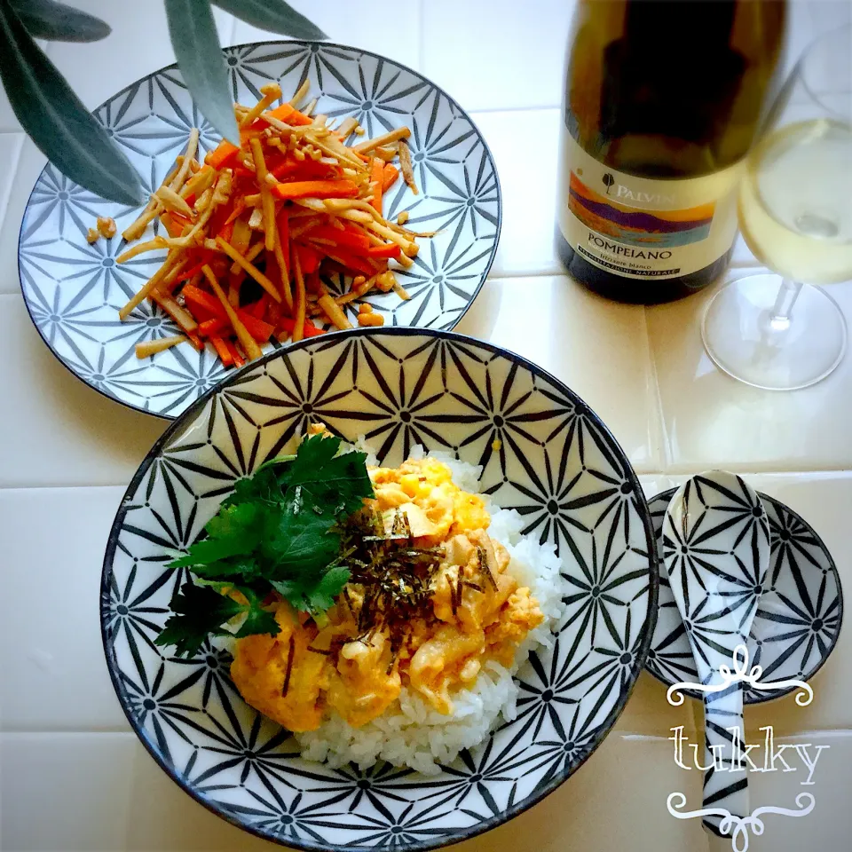 ＊ひき肉と角切り肉のふわふわ親子丼＊くるみとハチミツで仕上げたきんぴら＊イタリア白|tukkyさん