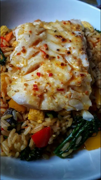 curried cod and stir fry vegetable rice|kelly2shoesさん