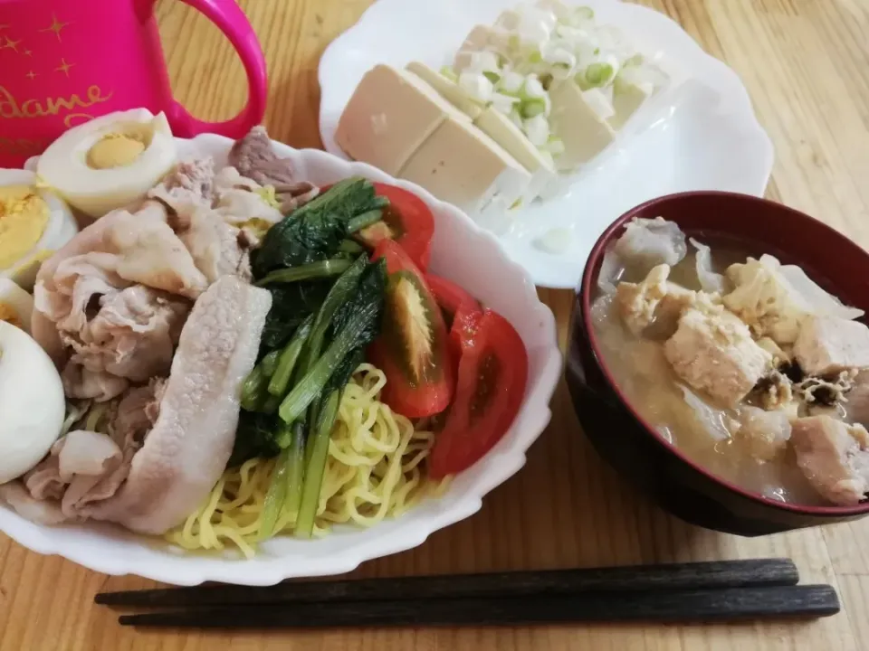 冷やし中華、味噌汁、豆腐|みぽりんさん