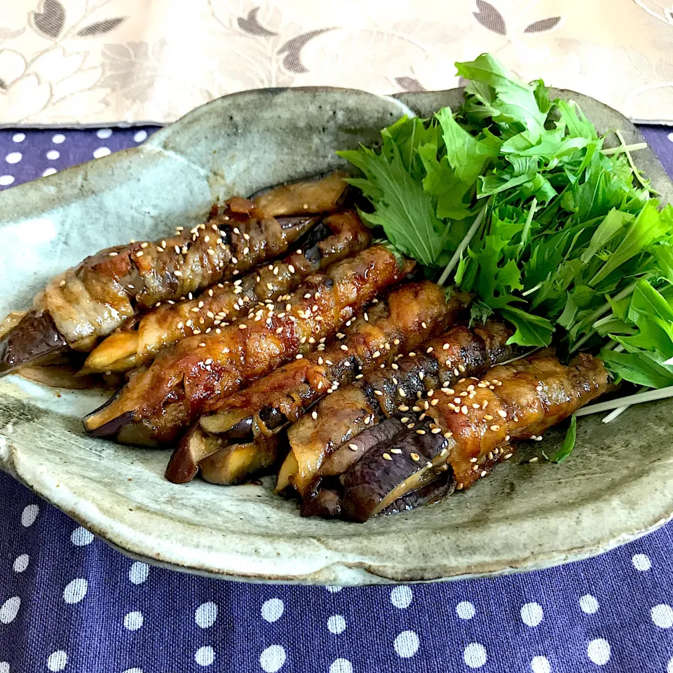 塩もみ茄子の肉巻きのナンプラー照り焼き|ももさん