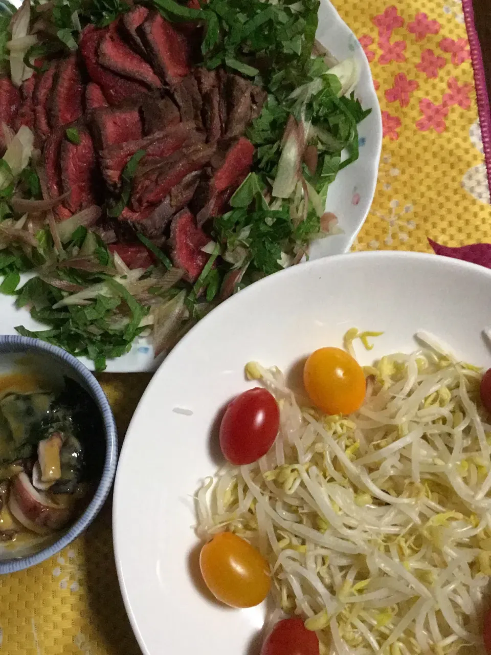 牛のタタキ　モヤシサラダ🥗　🐙タコの酢味噌和え|掛谷節子さん