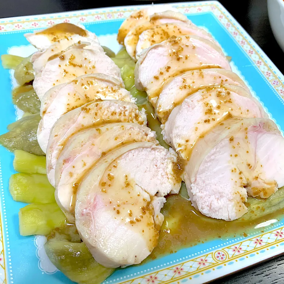 蒸し鶏と蒸し茄子の胡麻ポン酢|長谷川裕子さん