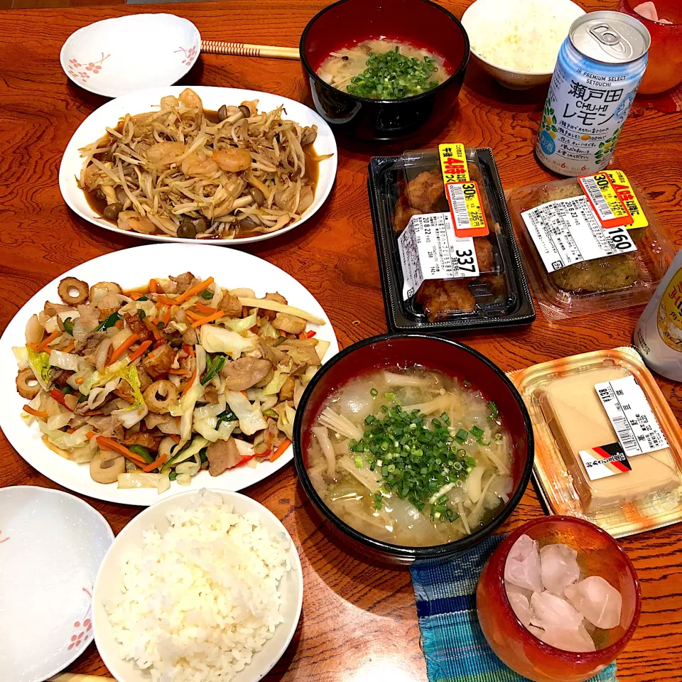 野菜炒め、エビともやしのオイスター炒め😋|すかラインさん