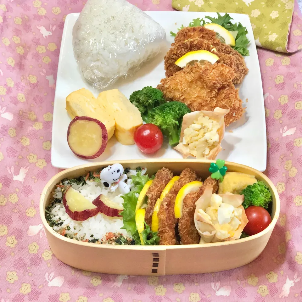 チキンカツ☘の💙ちゃんお弁当❤️ちゃんランチプレート　8/6木|sweet homeさん