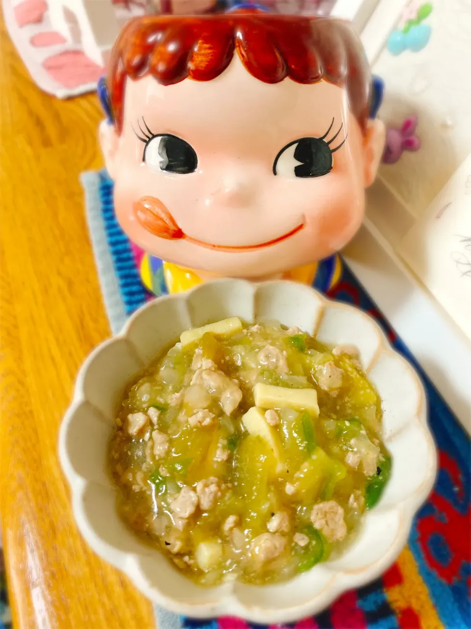 ごはんにかけても♡お茄子とピーマンと高野豆腐のトロトロそぼろ煮。|ぽき。さん