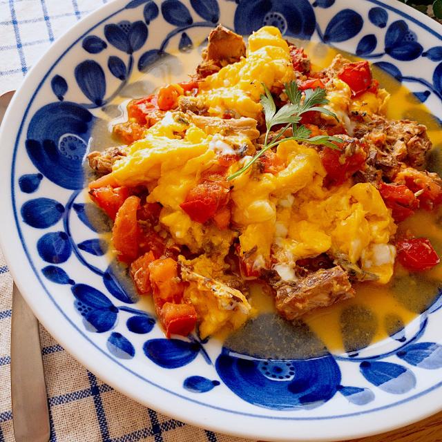 さば水煮缶とトマトとふわふわ卵炒め ともきーた 伊藤 智子 Snapdish スナップディッシュ Id Mvnfqa