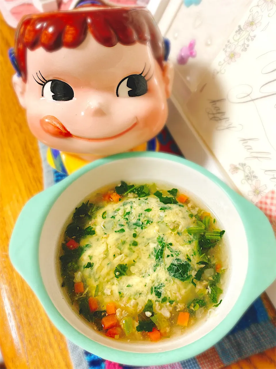 Snapdishの料理写真:朝から栄養たっぷり♡オクラとつるむらさきとお豆腐のたまご蒸し〜いわしつみれ出汁あんかけ〜。|ぽき。さん