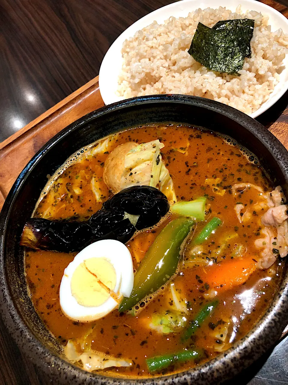 ラムと野菜のスープカレー+揚げ茄子（辛さ7/玄米ご飯）@スープカレー心（さいたま新都心）|Kazuya Miyukiさん