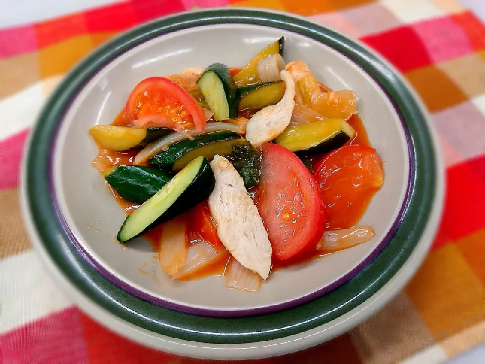 蒸し鶏と夏野菜のさっぱり炒め|よっしー(=^ェ^=)さん