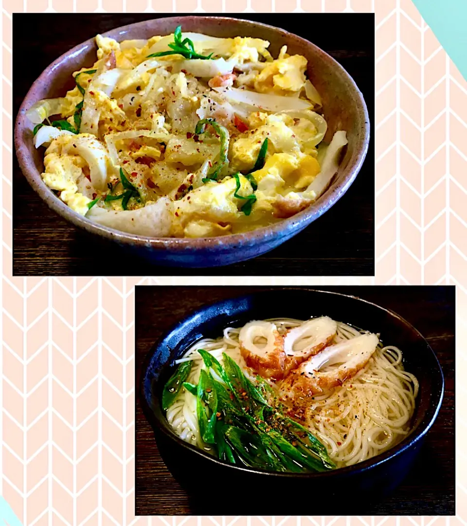 Snapdishの料理写真:かき揚げ丼(小) & にゅうめん(小)|mottomoさん