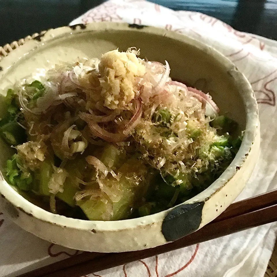 Snapdishの料理写真:焼き茄子とオクラのポン酢かけ|酒好きさん