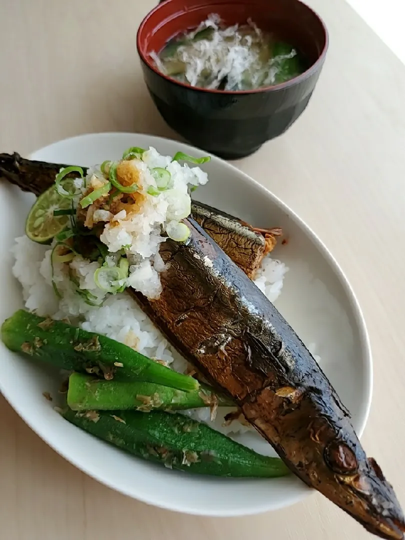 閉店セールで購入のさんま丼
冷やし味噌汁|みるくここあさん