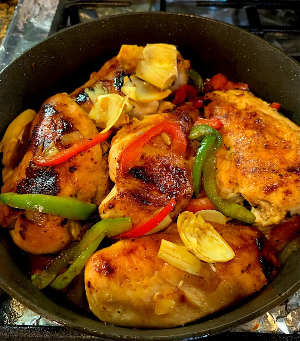 One-Pot Chicken Balsamic with Sauteed Artichokes and Peppers!!! 😋😋😋|Alma's Home Kitchenさん