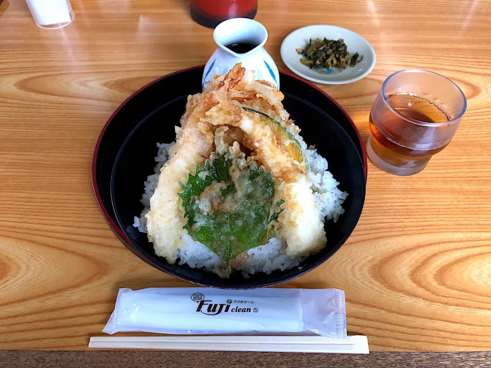 #天丼、#高菜漬、#ほうじ茶|tatsuya_kidさん