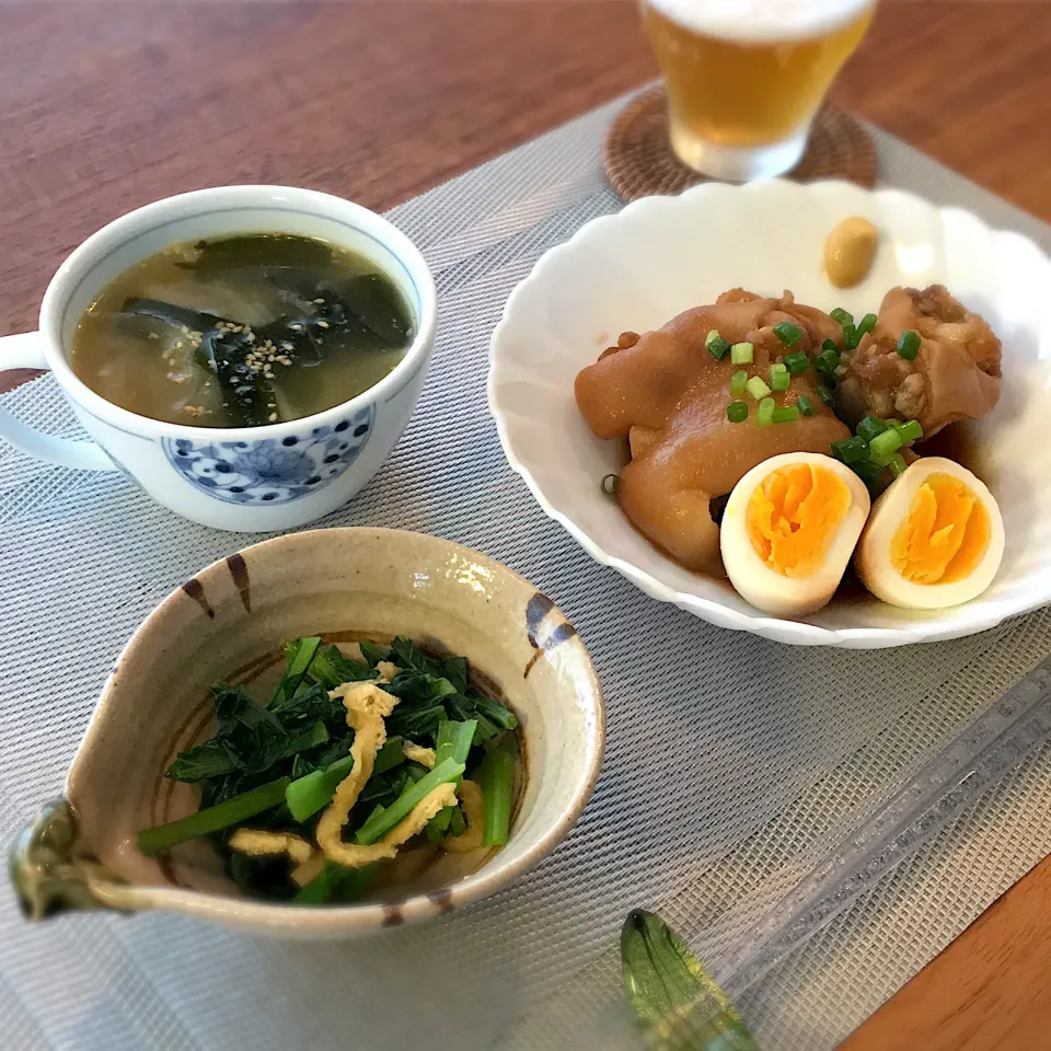 豚足の煮込み
油あげと小松菜のおひたし
韓国風わかめスープ|𓇼 Ⓢ Ⓗ Ⓘ Ⓝ Ⓞ Ⓑ Ⓤ 𓇼さん