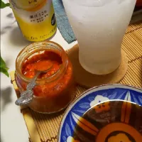 Snapdishの料理写真:手作り辛味で餃子飲み🍻