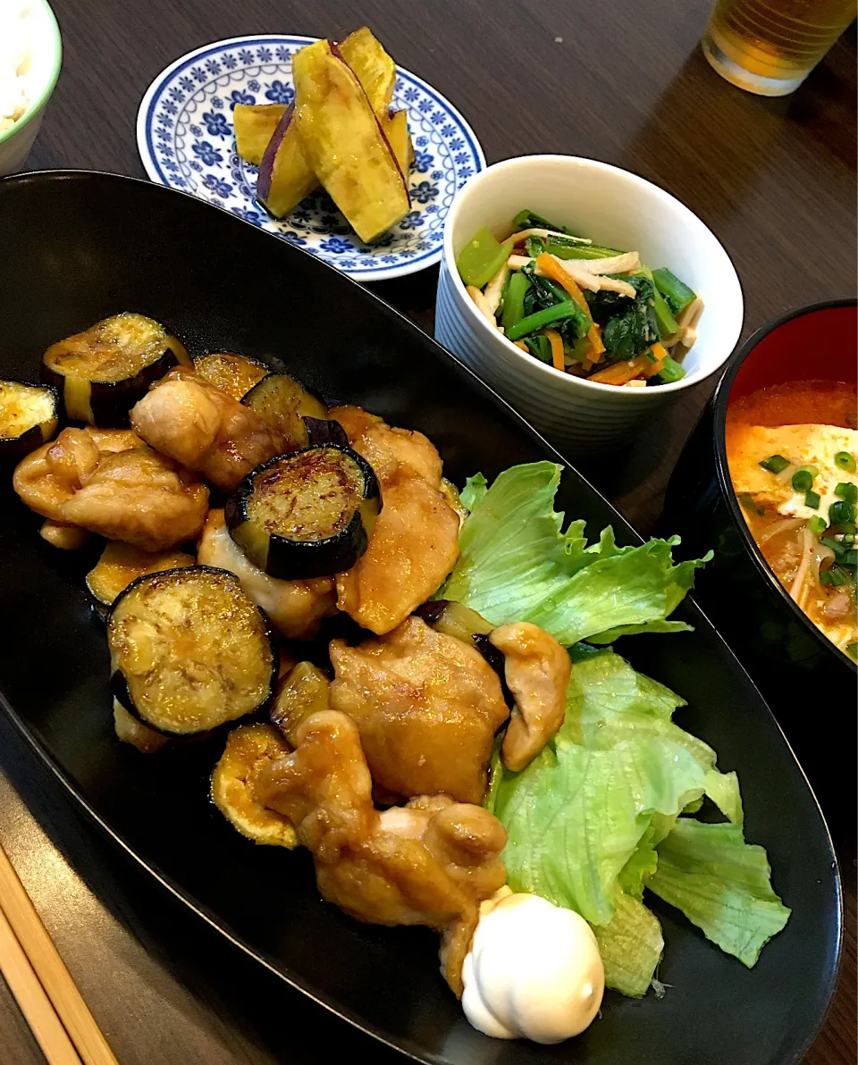 鶏肉と茄子の南蛮風の晩ご飯|mikaさん