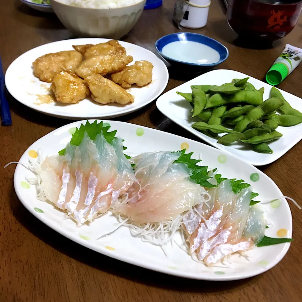 八角のお刺身で晩ご飯|あっつさん