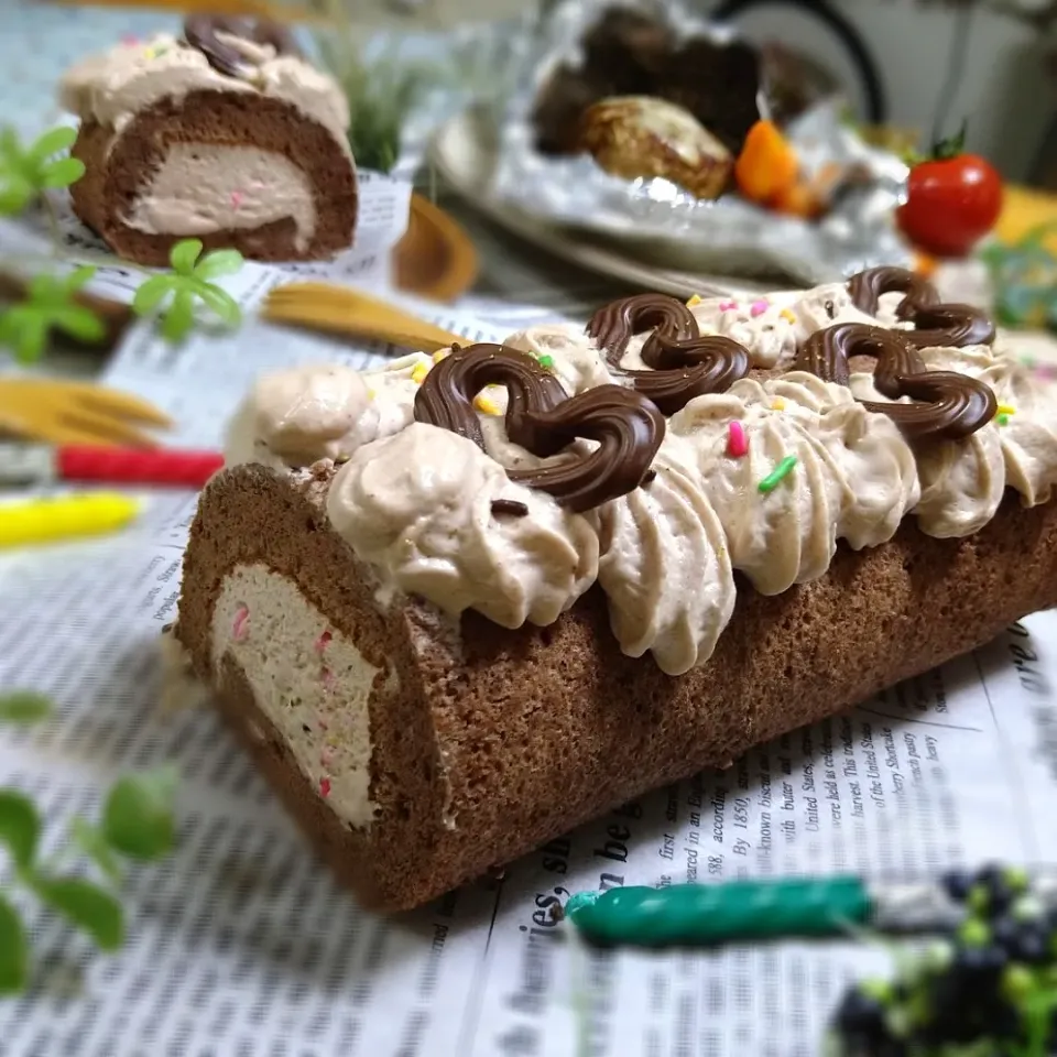 まなまな♡さんの料理 チョコロールケーキ❤|とまと🍅さん