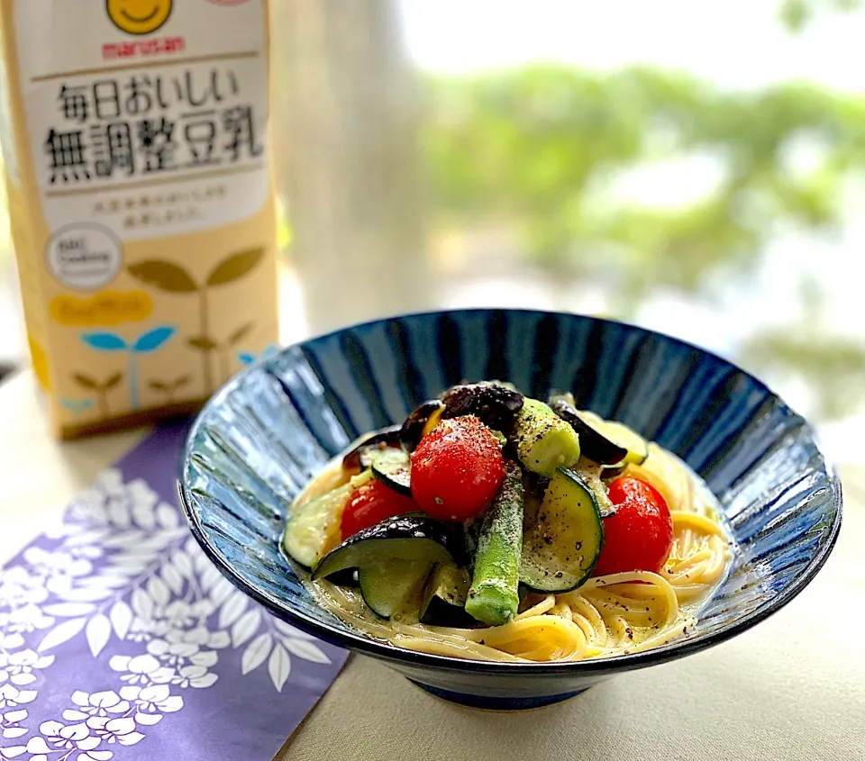 昼ごはん　夏野菜の豆乳クリームパスタ|砂雪さん