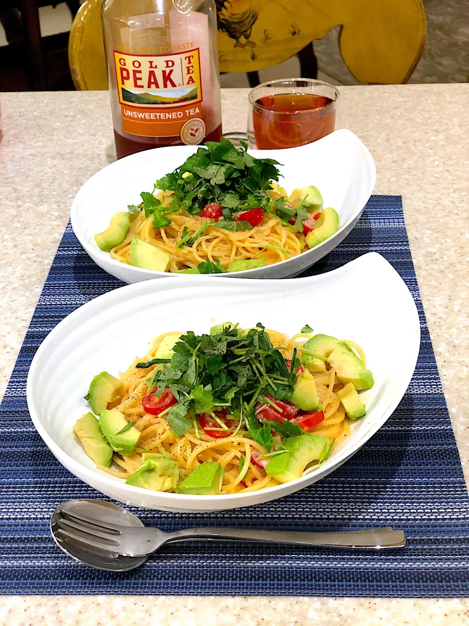 Snapdishの料理写真:和風クリーム明太子スパゲティー🍅🥑！|Mayumiさん