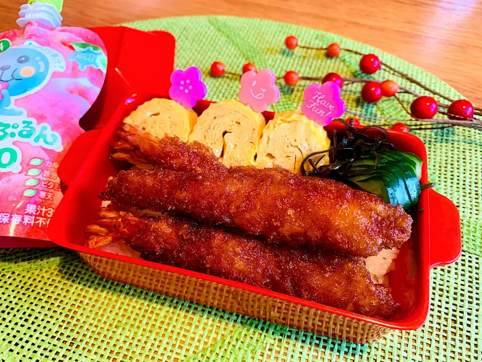 娘お弁当🦐海老フライ甘辛煮丼|いちごさん