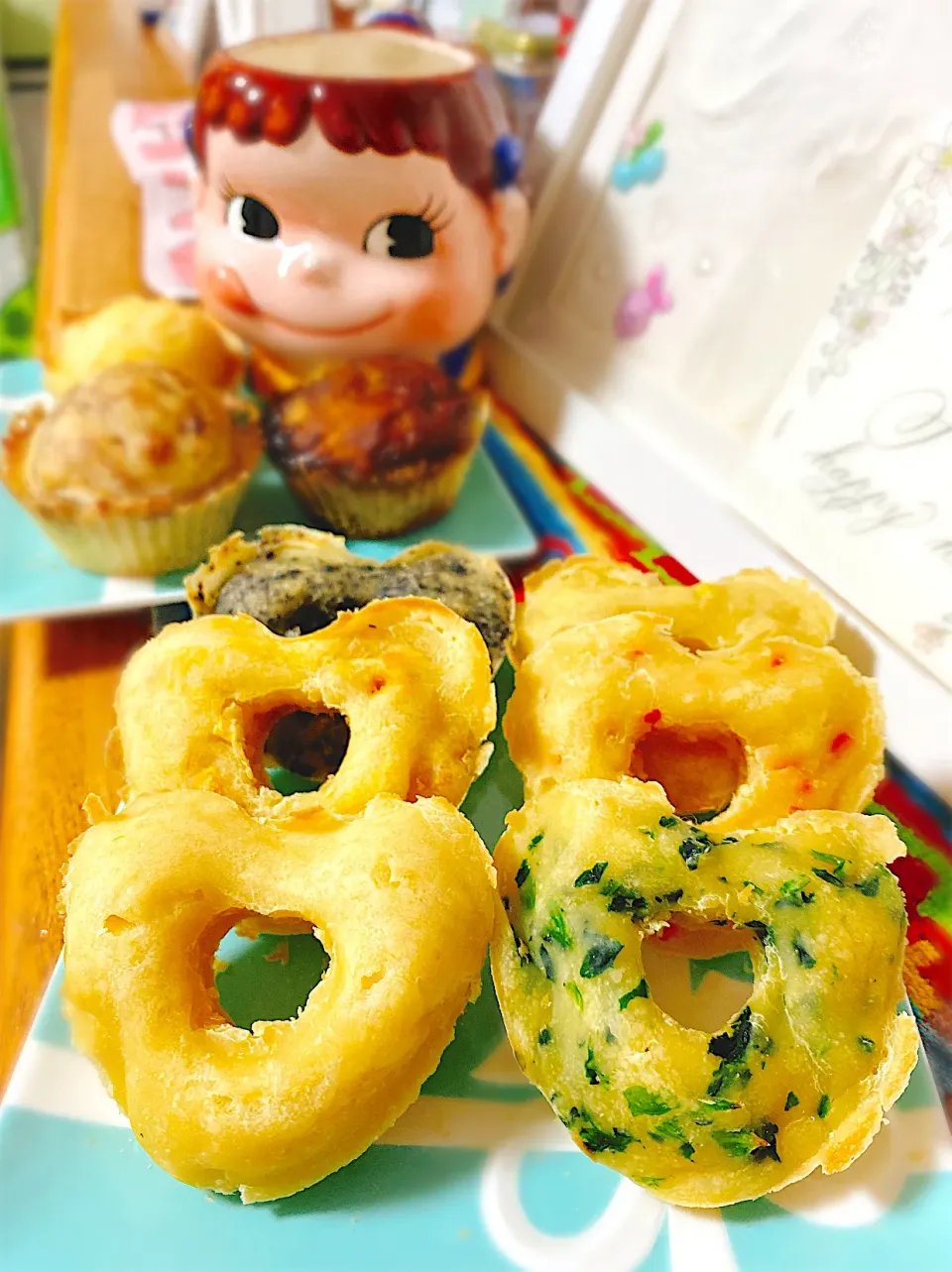 Snapdishの料理写真:手掴み食べシリーズ♡お豆腐のもちもち焼きドーナツ。|ぽき。さん