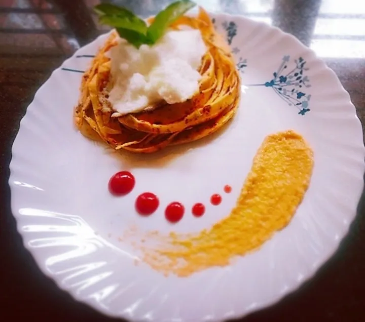 Tagliatelle with roasted corn puree|Ramya Kurmoliさん