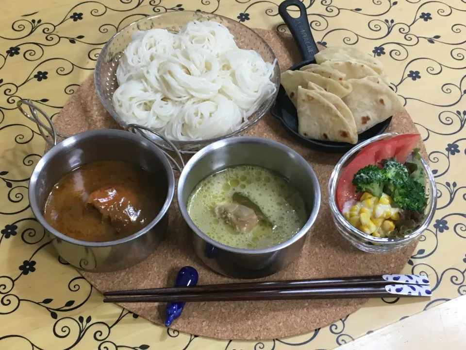 2種のカレーのつけ素麺～夕飯|チムニーさん