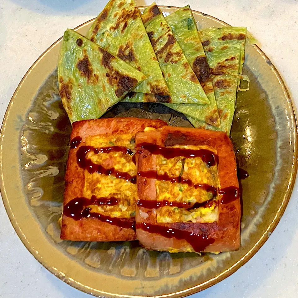 spam rice pancake, spinach paratha|Douglas Allisonさん