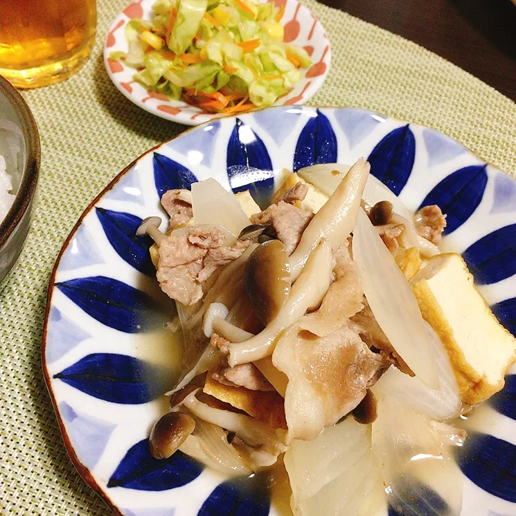 厚揚げと豚肉のシンプル煮　キャベツの甘酢和え|ちぐあささん