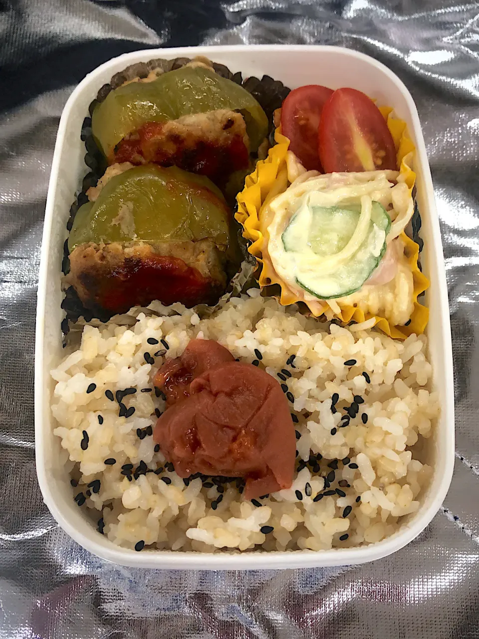 Snapdishの料理写真:ピーマンの肉詰め弁当【めし】|超絶トルーマン石6さん