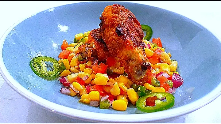 Snapdishの料理写真:Michael Jordan of the Kitchen's dish Chicken wings with jalapeno corn salsa.|Michael Jordan of the Kitchenさん