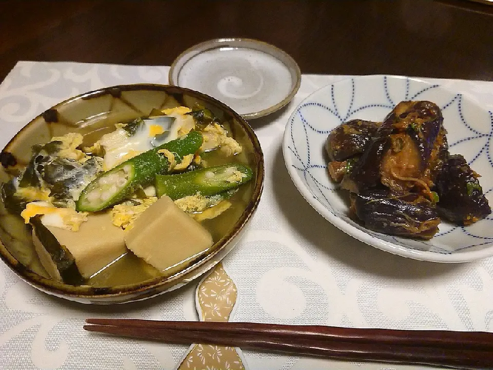 THE和食～
・ナスの味噌がらめ
・高野豆腐とワカメの玉子とじ|A-YA-YA-YAさん