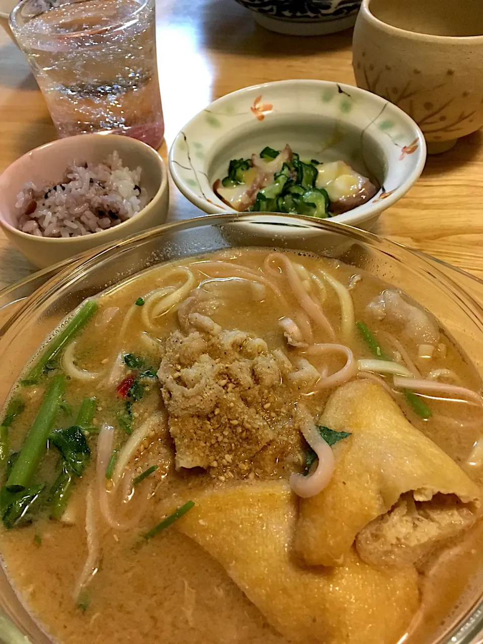 胡麻味噌豆乳うどん＆蛸🐙とキュウリの酢味噌和え|さくたえさん