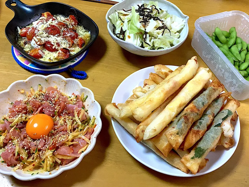 #明太子餅スティック
 #生ハムユッケ
 #塩昆布キャベツ
 #焼トマトチーズ|𝕜𝕪𝟙𝟘𝟚𝟘𝟙𝟠さん