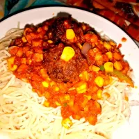 Spaghetti with meat ball sauce.|maryjaneさん