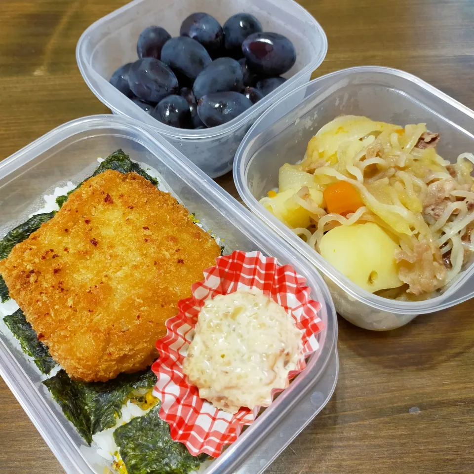 Snapdishの料理写真:白身魚フライと肉じゃが弁当 9/6|ぴらさん