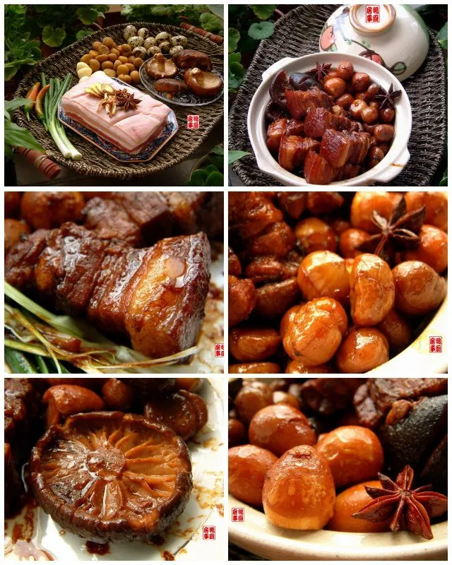 braised pork belly with roasted chestnuts, shiitake mushrooms and quail eggs|steven z.y.さん