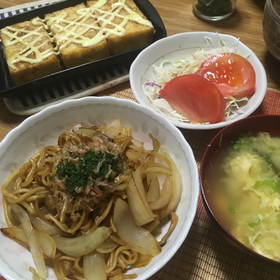 2020/09/04 野菜焼きそば、厚揚げのマヨ醤油焼|kykyさん