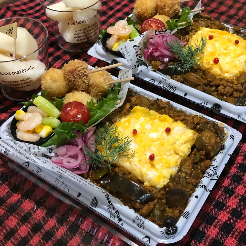 Snapdishの料理写真:ナス入りキーマカレー弁当|じゅん太さん