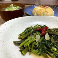 Snapdishの料理写真:空芯菜炒め定食|ピノさん